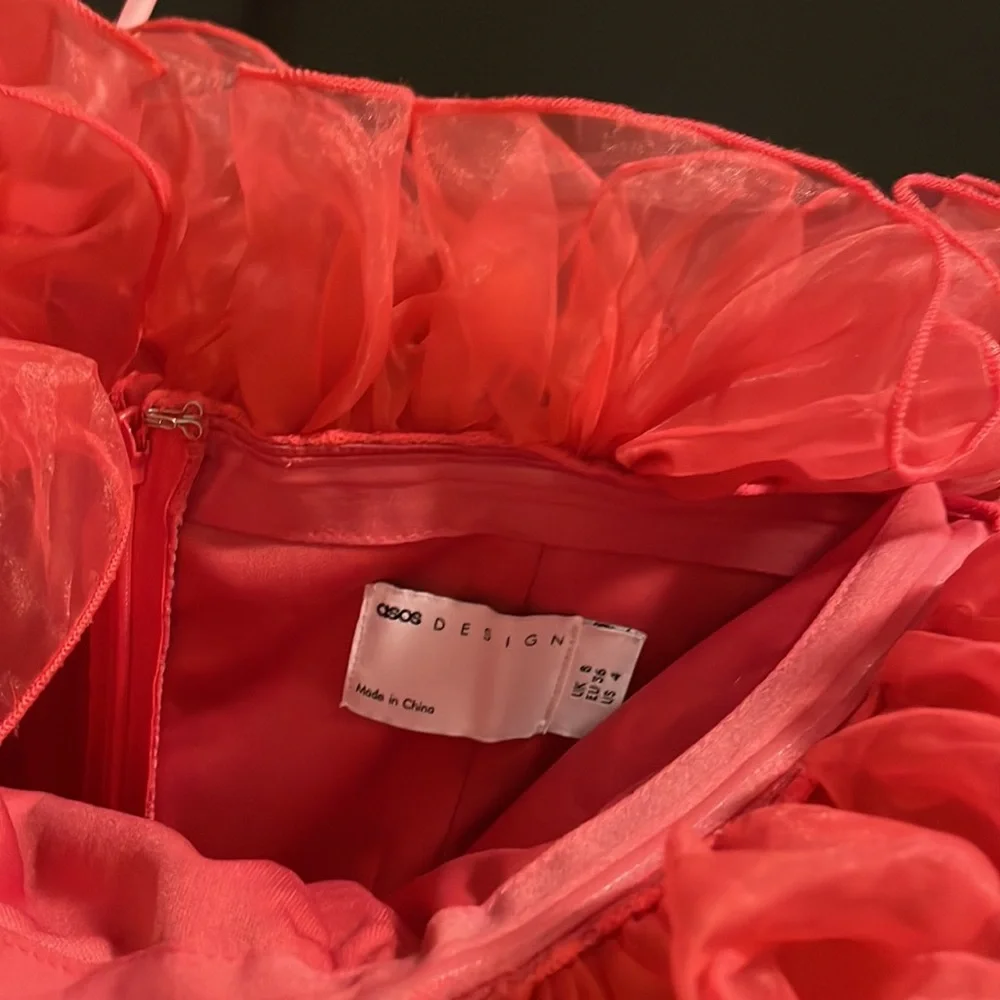 ASOS DESIGN Ruffle Mesh Red/Pink Mini Dress - Picture 5 of 7